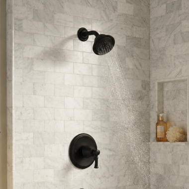 Click here to see  T2182BL Moen Dartmoor Posi-Temp Single-Handle Shower Faucet, One-Function, 2.5 GPM, Lever Handle, M-PACT, Matte Black - T2182BL