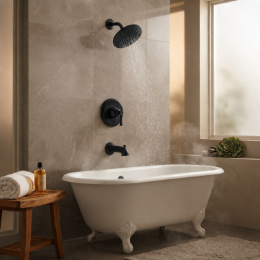 Click here to see  T2283EPBL Moen Dartmoor Posi-Temp Tub/Shower Faucet with 1.75 Rainshower, 1-Function, Single Lever Handle, M-PACT, Matte Black - T2283EPBL