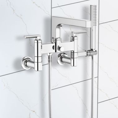 Click here to see Brizo T70306-PC Brizo Kintsu Multi-Mount Two-Handle Tub Filler Trim Kit w/ Single-Function Handshower, Polished Chrome - T70306-PC