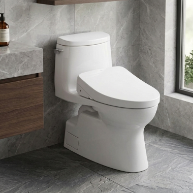 Click here to see Toto CST614CUFGAT40#01 TOTO Carlyle II 1G One-Piece Elongated Toilet, 1.28 GPF WASHLET+/Auto Flush Ready, CEFIONTECT, Cotton White - CST614CUFGAT40#01