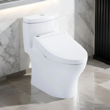 Click here to see Toto MW6463084CEMFG#01 TOTO Aquia IV WASHLET+ One-Piece Toilet with C5 Bidet Seat, 1.28/0.8 GPF, Cotton White - MW6463084CEMFG#01