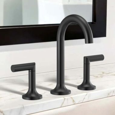 Click here to see  65375LF-BLLHP-ECO Brizo Odin Two-Handle Widespread Bathroom Faucet, 1.2 GPM, Three-Hole, Matte Black - 65375LF-BLLHP-ECO