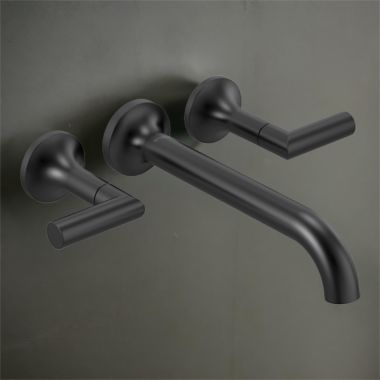 Click here to see Brizo T70475-BLLHP Brizo Odin Two-Handle Wall-Mount Tub Faucet Trim, 3-Hole, 9.3 GPM, Solid Brass, Matte Black - T70475-BLLHP