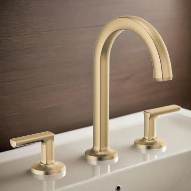 Click here to see Brizo 65306LF-GLLHP Brizo Kintsu Two-Handle Widespread Lavatory Faucet with Arc Spout, Less Handles, Deck Mount, 1.5 GPM, Brilliance Luxe Gold - 65306LF-GLLHP