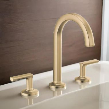 Click here to see Brizo 65306LF-GLLHP Brizo Kintsu Two-Handle Widespread Lavatory Faucet with Arc Spout, Less Handles, Deck Mount, 1.5 GPM, Brilliance Luxe Gold - 65306LF-GLLHP