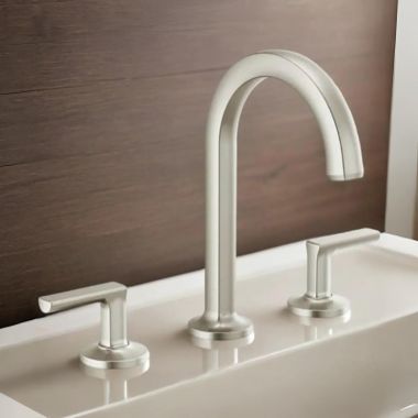 Click here to see Brizo 65306LF-NKLHP-ECO Brizo Kintsu Two-Handle Widespread Lavatory Faucet with Arc Spout, Less Handles, Deck Mount, 1.2 GPM, Brilliance Luxe Nickel - 65306LF-NKLHP-ECO
