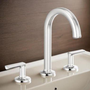 Click here to see Brizo 65306LF-PCLHP-ECO Brizo Kintsu Two-Handle Widespread Lavatory Faucet with Arc Spout, Less Handles, Deck Mount, 1.2 GPM, Polished Chrome - 65306LF-PCLHP-ECO