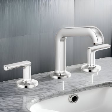 Click here to see Brizo 65307LF-PCLHP-ECO Brizo Kintsu Two-Handle Widespread Lavatory Faucet with Angled Spout, Less Handles, Deck Mount, 1.2 GPM, Polished Chrome - 65307LF-PCLHP-ECO