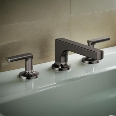 Click here to see Brizo 65308LF-BNXLHP Brizo Kintsu Two-Handle Widespread Lavatory Faucet w/ Low Spout, Less Handles, Deck Mount, 1.5 GPM, Brilliance Black Onyx - 65308LF-BNXLHP