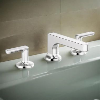 Click here to see Brizo 65308LF-PCLHP-ECO Brizo Kintsu Two-Handle Widespread Lavatory Faucet w/ Low Spout, Less Handles, Deck Mount, 1.2 GPM, Polished Chrome - 65308LF-PCLHP-ECO