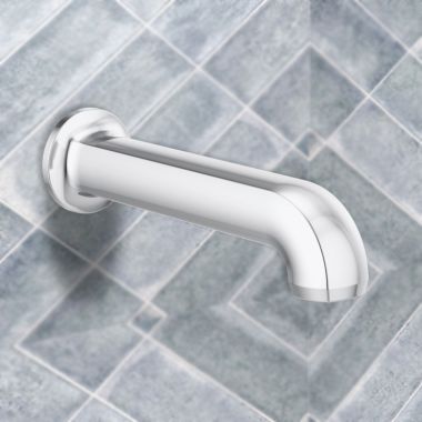 Click here to see Brizo 73606-PC Brizo Kintsu Wall-Mount Non-Diverter Tub Spout with Universal Adapter, Solid Brass, 1/2-inch Connection Size, Polished Chrome - 73606-PC