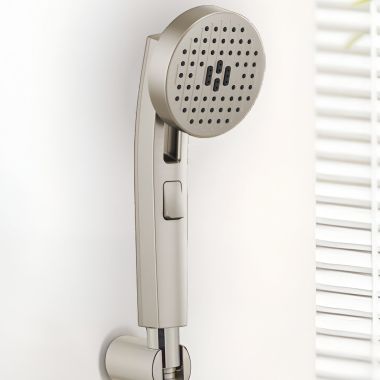 Click here to see Brizo 88006-NK Brizo Kintsu Multi-Function Handshower with Push-Button, Dual Check Valve, WaterSense, 1.75 GPM, Brilliance Luxe Nickel - 88006-NK