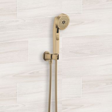 Click here to see Brizo 88806-GL Brizo Kintsu Multi-Function Wall-Mount Handshower with Push-Button, Stretchable Hose, WaterSense, 1.75 GPM, Brilliance Luxe Gold - 88806-GL