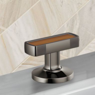 Click here to see Brizo HI5306-BNXWD Brizo Kintsu Widespread Lavatory Knob with Wood Inlay Handle Kit, Brilliance Black Onyx - HI5306-BNXWD