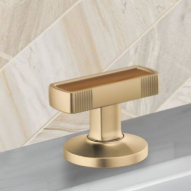 Click here to see Brizo HI5306-GLWD Brizo Kintsu Widespread Lavatory Knob with Wood Inlay Handle Kit, Brilliance Luxe Gold - HI5306-GLWD