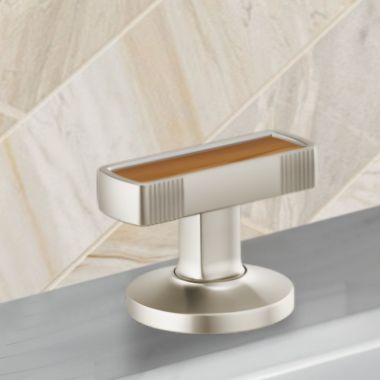 Click here to see Brizo HI5306-NKWD Brizo Kintsu Widespread Lavatory Knob with Wood Inlay Handle Kit, Brilliance Luxe Nickel - HI5306-NKWD