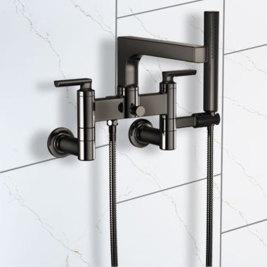 Click here to see Brizo T70306-BNX Brizo Kintsu Multi-Mount Two-Handle Tub Filler Trim Kit w/ Single-Function Handshower, Brilliance Black Onyx - T70306-BNX