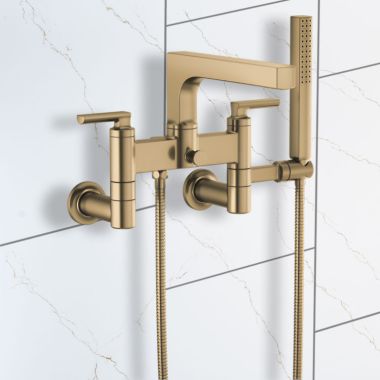 Click here to see Brizo T70306-GL Brizo Kintsu Multi-Mount Two-Handle Tub Filler Trim Kit w/ Single-Function Handshower, Brilliance Luxe Gold - T70306-GL