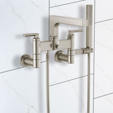 Click here to see Brizo T70306-NK Brizo Kintsu Multi-Mount Two-Handle Tub Filler Trim Kit w/ Single-Function Handshower, Brilliance Luxe Nickel - T70306-NK