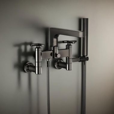 Click here to see Brizo T70307-BNX Brizo Kintsu Two-Handle Tub Filler Trim Kit w/ Cross Handles, Single-Function Handshower, Multi-Mount, Brilliance Black Onyx - T70307-BNX