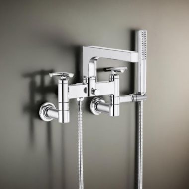 Click here to see Brizo T70307-PC Brizo Kintsu Two-Handle Tub Filler Trim Kit w/ Cross Handles, Single-Function Handshower, Multi-Mount, Polished Chrome - T70307-PC