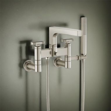 Click here to see Brizo T70308-NK Brizo Kintsu Two-Handle Tub Filler Trim Kit w/ Knob Handles, Single-Function Handshower, Multi-Mount, Brilliance Luxe Nickel - T70308-NK