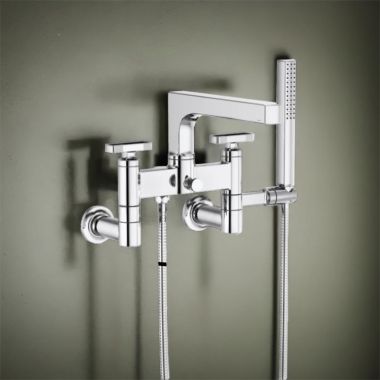 Click here to see Brizo T70308-PC Brizo Kintsu Two-Handle Tub Filler Trim Kit w/ Knob Handles, Single-Function Handshower, Multi-Mount, Polished Chrome - T70308-PC