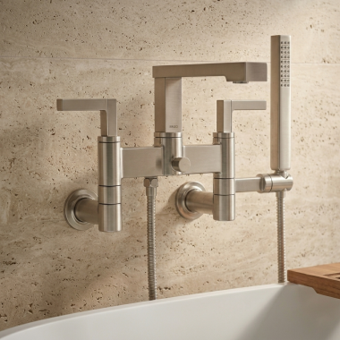 Click here to see Brizo T71764-NK Brizo Wall Mount Tub Filler Unions with Dual Column Design, Brilliance Luxe Nickel - T71764-NK