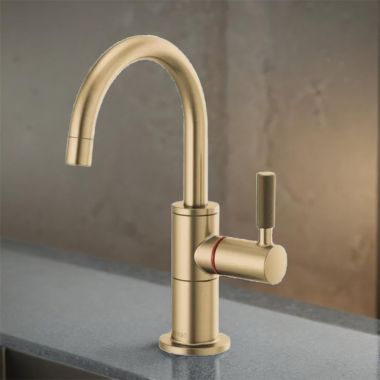 Click here to see Brizo 61343LF-H-GL Brizo Litze Instant Hot Water Faucet with Arc Spout and Knurled Handle, 1.0 GPM, Brilliance Luxe Gold - 61343LF-H-GL