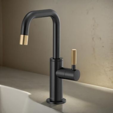 Click here to see Brizo 61353LF-C-BLGL Brizo Litze Single-Handle Beverage Faucet with Square Spout and Knurled Handle, Diamond Seal Technology, 1.5 GPM, Matte Black/Brilliance Luxe Gold - 61353LF-C-BLGL