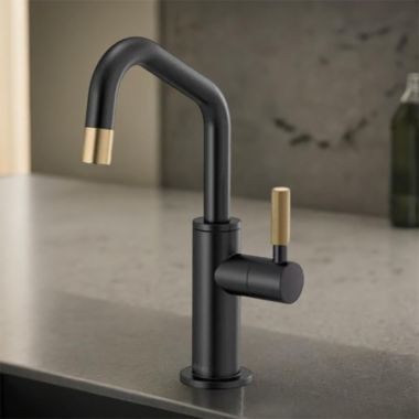 Click here to see Brizo 61363LF-C-BLGL Brizo Litze Single-Handle Beverage Faucet w/ Angled Spout, Knurled Handle, 1.5 GPM, Matte Black/Luxe Gold - 61363LF-C-BLGL