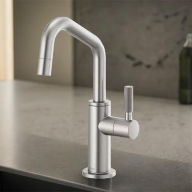 Click here to see Brizo 61363LF-C-SS Brizo Litze Single-Handle Beverage Faucet with Angled Spout, Diamond Seal, ADA, Knurled Handle, 1.5 GPM, Brilliance Stainless  - 61363LF-C-SS