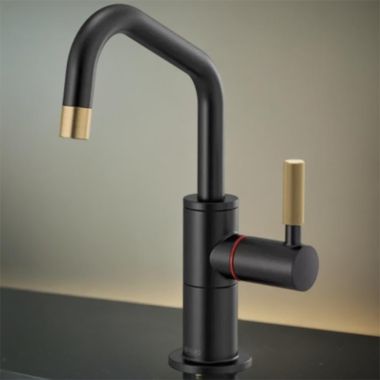 Click here to see Brizo 61363LF-H-BLGL Brizo Litze Instant Hot Water Faucet with Angled Spout and Knurled Handle, 1.0 GPM, Matte Black/Brilliance Luxe Gold - 61363LF-H-BLGL