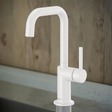 Click here to see Brizo 61065LF-MWLHP Brizo Jason Wu Single-Handle Bar Faucet with Square Spout, Solid Brass Construction, 1.8 GPM, Matte White - 61065LF-MWLHP