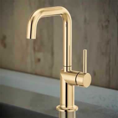 Click here to see Brizo 61065LF-PGLHP Brizo Odin Single-Handle Bar Faucet with Square Spout, Solid Brass Construction, 1.8 GPM, Brilliance Polished Gold - 61065LF-PGLHP
