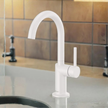 Click here to see Brizo 61075LF-MWLHP Brizo Odin Single Handle Bar Faucet With 360 Rotating Spout, ADA, 1.8 GPM, Matte White - 61075LF-MWLHP