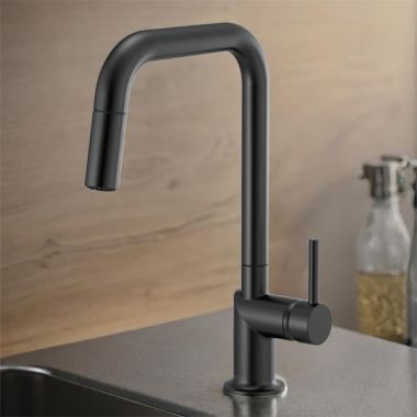 Click here to see Brizo 63065LF-BLLHP Brizo Odin Single Handle Pull-Down Kitchen Faucet with Square Swivel Spout, MagneDock, DIAMOND Seal, Two Function, 1.8 GPM, Matte Black - 63065LF-BLLHP