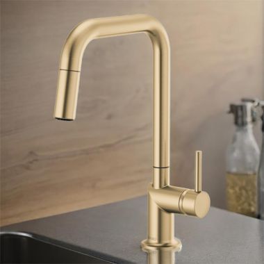 Click here to see Brizo 63065LF-GLLHP Brizo Odin Single Handle Pull-Down Kitchen Faucet with Square Swivel Spout, MagneDock, DIAMOND Seal, Two Function, 1.8 GPM, Brilliance Luxe Gold - 63065LF-GLLHP