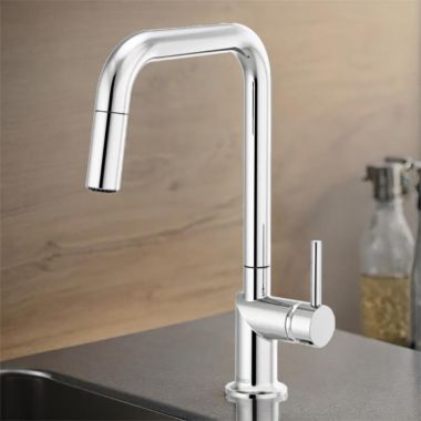 Click here to see Brizo 63065LF-PCLHP Brizo Odin Single Handle Pull-Down Kitchen Faucet with Square Swivel Spout, MagneDock, DIAMOND Seal, Two Function, 1.8 GPM, Polished Chrome - 63065LF-PCLHP