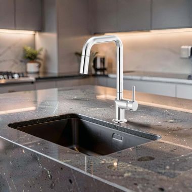 Click here to see  63065LF-PCLHP Brizo Odin Two-Function Pull-Down Kitchen Faucet With Square Swivel Spout, DIAMOND Seal, 1.8 GPM, Polished Chrome - 63065LF-PCLHP