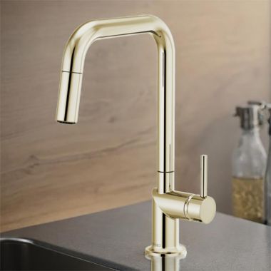 Click here to see Brizo 63065LF-PNLHP Brizo Odin Brilliance Polished Nickel Single Handle Pull-Down Kitchen Faucet with Square Swivel Spout, MagneDock, DIAMOND Seal, Two Function, 1.8 GPM - 63065LF-PNLHP