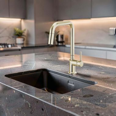 Click here to see  63065LF-PNLHP Brizo Odin Two-Function Pull-Down Kitchen Faucet With Square Swivel Spout, DIAMOND Seal, 1.8 GPM, Brilliance Polished Nickel - 63065LF-PNLHP