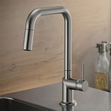 Click here to see Brizo 63065LF-SLLHP Brizo Odin Single Handle Pull-Down Kitchen Faucet with Square Swivel Spout, MagneDock, DIAMOND Seal, Two Function, 1.8 GPM, Brilliance Luxe Steel - 63065LF-SLLHP