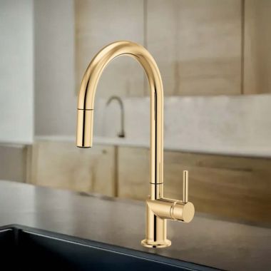 Click here to see  63075LF-PGLHP Brizo Odin Pull-Down Kitchen Faucet With Swivel Spout, DIAMOND Seal, Two-Function, 1.8 GPM, Brilliance Polished Gold - 63075LF-PGLHP