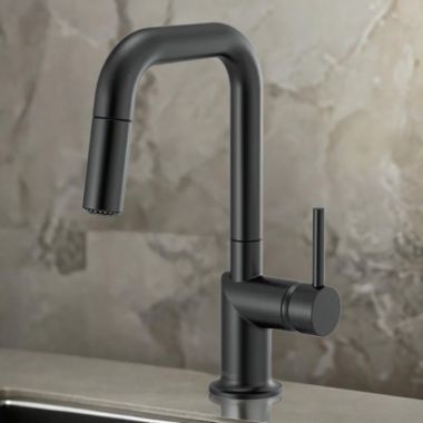 Click here to see Brizo 63965LF-BLLHP Brizo Odin Single Handle Pull-Down Bar Faucet with Swivel Spout, MagneDock, Two Function, 1.8 GPM, Matte Black - 63965LF-BLLHP