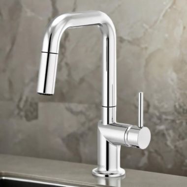 Click here to see Brizo 63965LF-PCLHP Brizo Odin Single Handle Pull-Down Bar Faucet with Swivel Spout, MagneDock, Two Function, 1.8 GPM, Polished Chrome - 63965LF-PCLHP