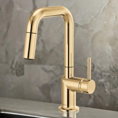 Click here to see Brizo 63965LF-PGLHP Brizo Odin Single Handle Pull-Down Bar Faucet with Swivel Spout, MagneDock, Two Function, 1.8 GPM, Brilliance Polished Gold - 63965LF-PGLHP