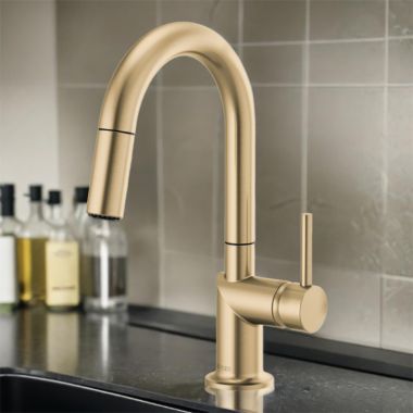 Click here to see Brizo 63975LF-GLLHP Brizo Odin Single Handle Pull-Down Bar Faucet with High-Arc Swivel Spout, MagneDock, Two Function, 1.8 GPM, Brilliance Luxe Gold - 63975LF-GLLHP