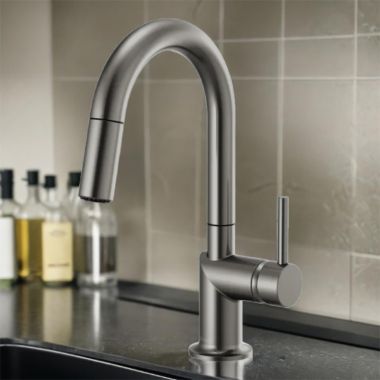 Click here to see Brizo 63975LF-SLLHP Brizo Odin Single Handle Pull-Down Bar Faucet with High-Arc Swivel Spout, MagneDock, Two Function, 1.8 GPM, Brilliance Luxe Steel - 63975LF-SLLHP