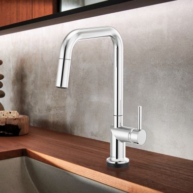 Click here to see Brizo 64065LF-PCLHP Brizo Odin SmartTouch Pull-Down Kitchen Faucet with Square Swivel Spout, MagneDock, Two Function, 1.8 GPM, Polished Chrome - 64065LF-PCLHP